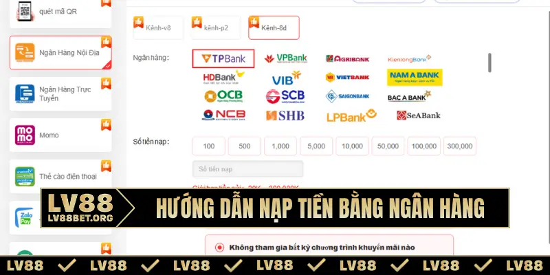 Hướng dẫn nạp tiền bằng ngân hàng
