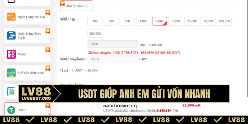USDT giúp anh em gửi vốn nhanh